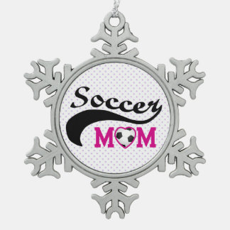 Pink Heart O Soccer Mum Snowflake Pewter Christmas Ornament