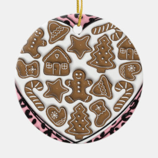 "Pink Heart of Gingerbread Ornament" Ceramic Tree Decoration