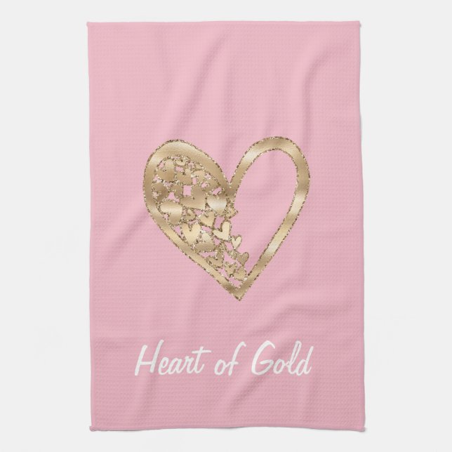 Pink Heart of Gold Tea Towel (Vertical)
