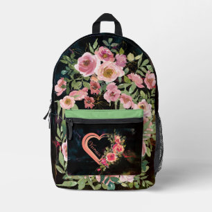 Pink Heart on black Printed Backpack