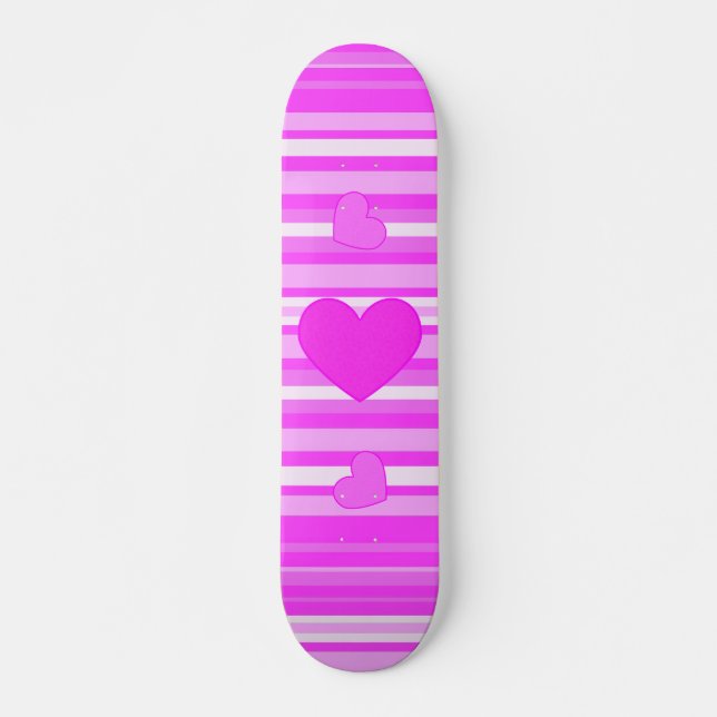 Pink Heart on Stripes Skateboard (Front)