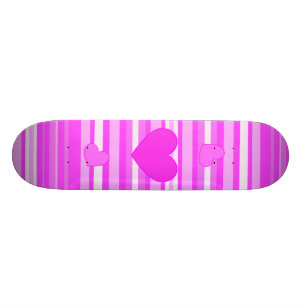 Pink Heart on Stripes Skateboard