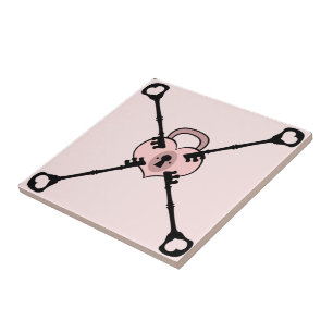 Pink Heart Padlock with Keys Ceramic Trivet Tile