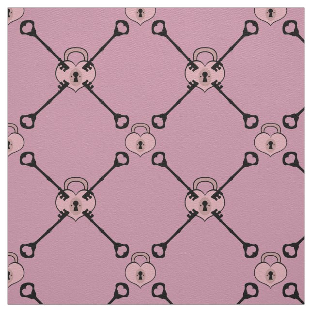 Pink heart padlock with keys pattern fabric (Swatch)