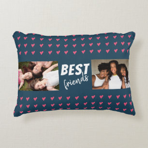 Pink Heart Pattern Best Friends 2 Photo Decorative Cushion