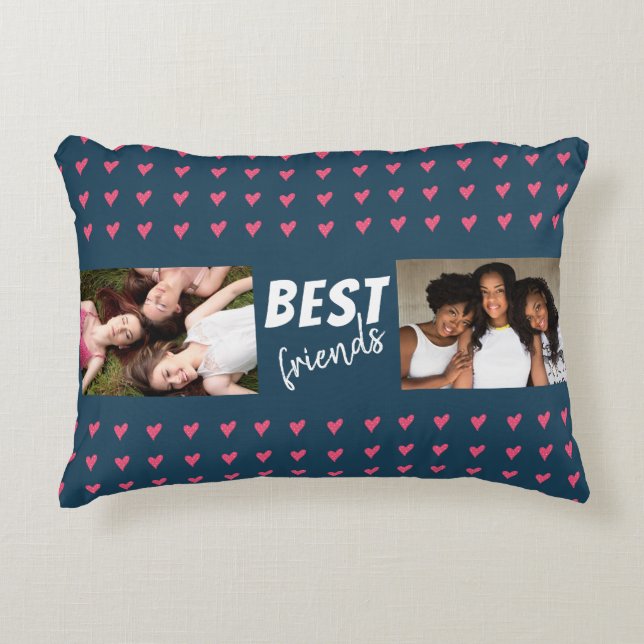 Pink Heart Pattern Best Friends 2 Photo Decorative Cushion (Front)