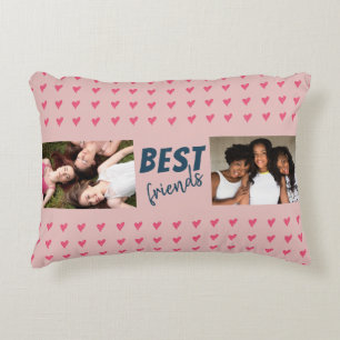 Pink Heart Pattern Best Friends 2 Photo Decorative Cushion