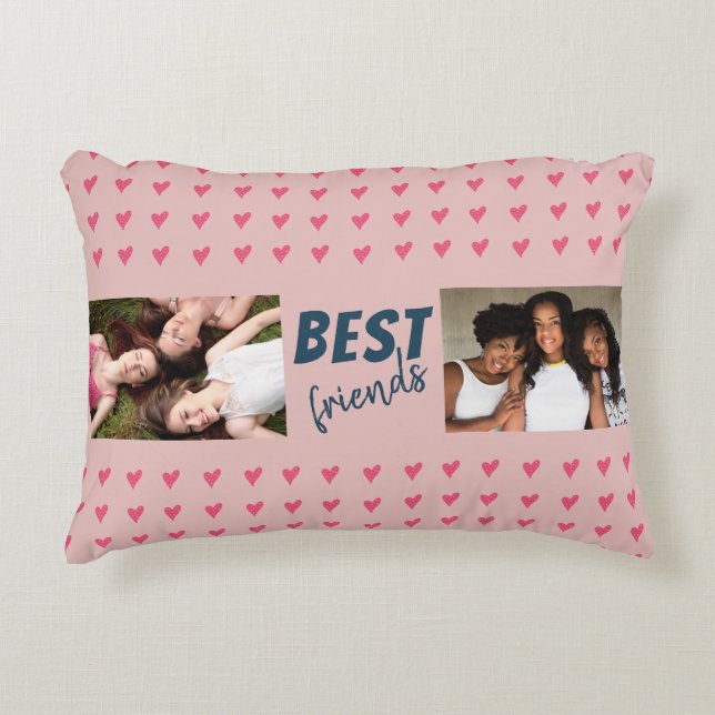 Pink Heart Pattern Best Friends 2 Photo Decorative Cushion (Front)