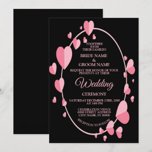 Pink Heart Pattern Black Geometric Elegant Wedding Invitation