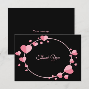 Pink Heart Pattern Black Geometric Wedding Thank You Card