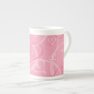 Pink heart pattern bone china mug