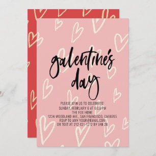 Pink Heart Pattern Galentine's Day Party Invitation