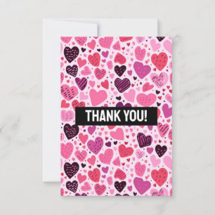 Pink Heart Pattern Girly Feminine Thank You Card