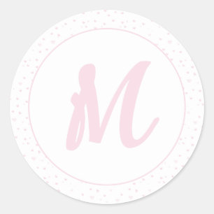 Pink Heart Pattern Girly Romantic Monogrammed Classic Round Sticker