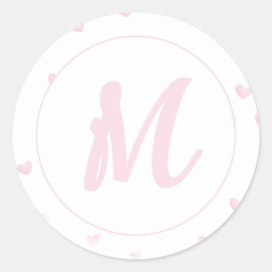 Pink Heart Pattern Girly Romantic Monogrammed Classic Round Sticker