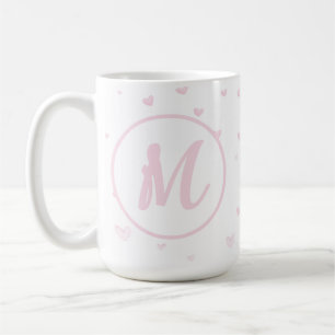 Pink Heart Pattern Girly Romantic Monogrammed Coffee Mug
