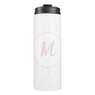 Pink Heart Pattern Girly Romantic Monogrammed Thermal Tumbler