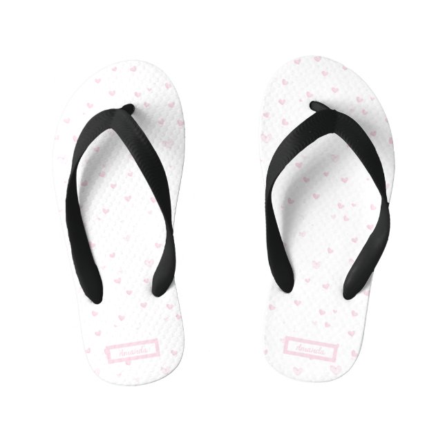 Pink Heart Pattern Girly Romantic Watercolor Kid's Flip Flops (Footbed)
