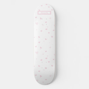 Pink Heart Pattern Girly Romantic Watercolor Skateboard
