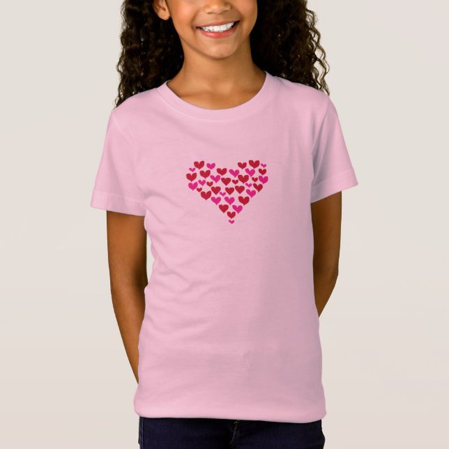 Pink Heart Pattern Graphic Girl T-Shirt (Front)