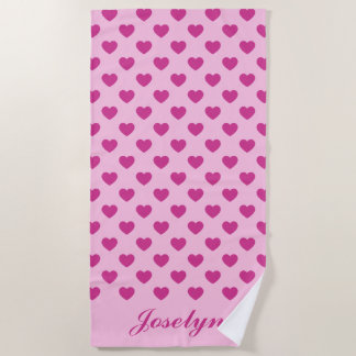 Pink Heart Pattern& Name Preppy y2k Beach Towel