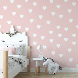 Pink Heart Pattern Nursery Wallpaper