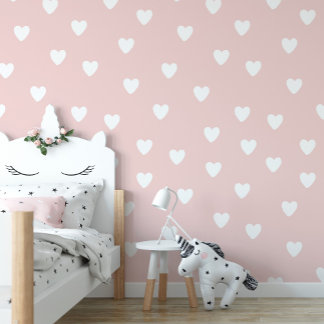 Pink Heart Pattern Nursery Wallpaper