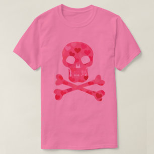 Pink Heart Pattern Skull and Crossbones T-Shirt