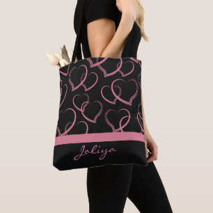Pink Heart Pattern Tote Bag