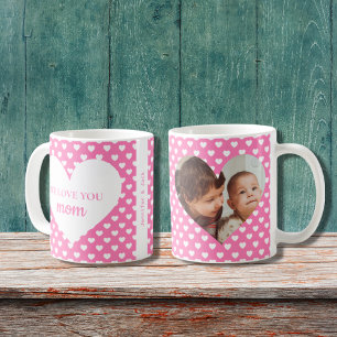 Pink Heart Pattern We Love You Mom Photo Coffee Mug