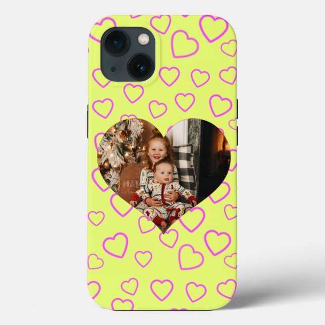 Pink Heart Pattern Yellow Background Custom Photo Case-Mate iPhone Case (Back)
