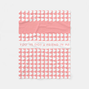 Pink Heart Pattern You`ve got a Friend Friendship Fleece Blanket