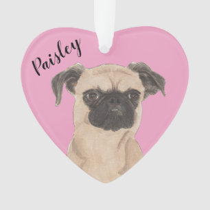 Pink Heart Personalised Brussels Griffon Dog Ornament