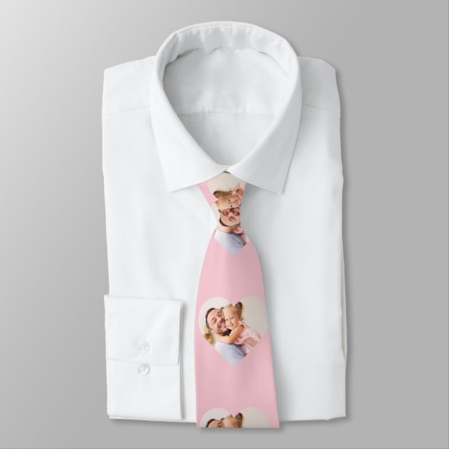 Pink Heart Personalised Family Photo Neck Tie (Tied)