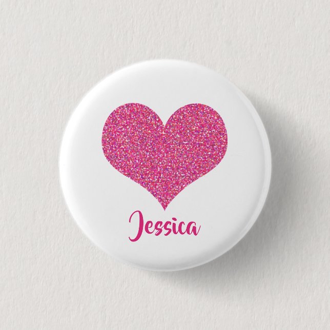 Pink Heart Personalised Girly Name 3 Cm Round Badge (Front)