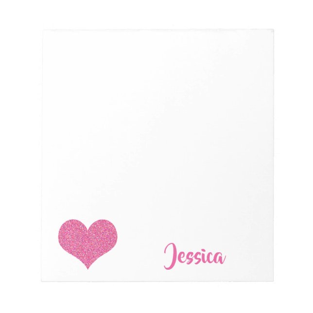 Pink Heart Personalised Girly Name Notepad (Front)
