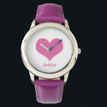 Pink Heart Personalised Kids Name Watch<br><div class="desc">Graphic design of a pink heart on a white background. You can personalise the watch with your own name or you can delate the name if you want.</div>