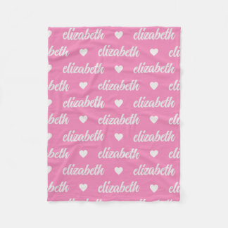 Pink Heart Personalised Name Gift for Baby Fleece Blanket