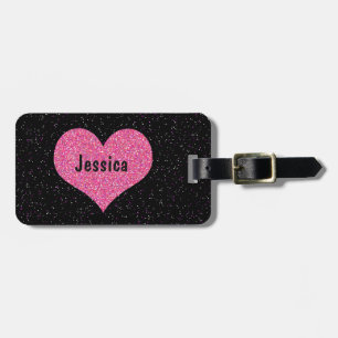 Pink Heart Personalised Name Luggage Tag
