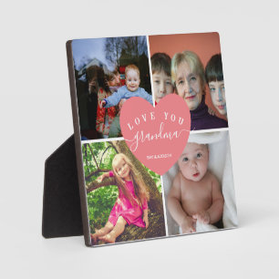 Pink Heart Photo Collage Grandma Gifts Grandkids Plaque