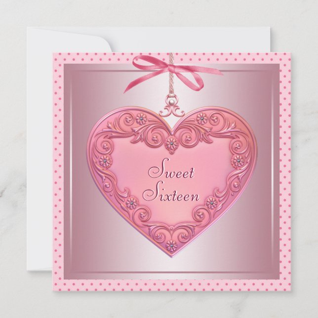 Pink Heart Pink Sweet 16 Birthday Party Invitation (Front)