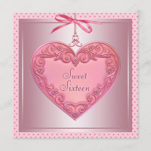 Pink Heart Pink Sweet 16 Birthday Party Invitation