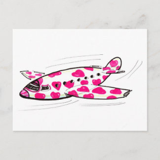 Pink Heart Plane Post Card