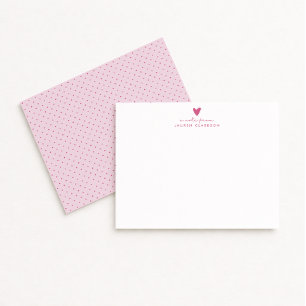 Pink Heart Polka Dot Valentine’s Day Note Card