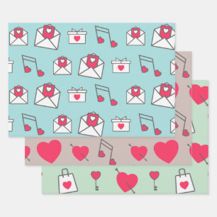 Pink Heart Postcard Pastel Wrapping Paper Sheet