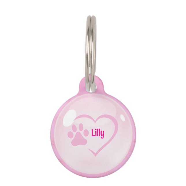 Pink Heart Princess Customisable Pet Tag (Front)