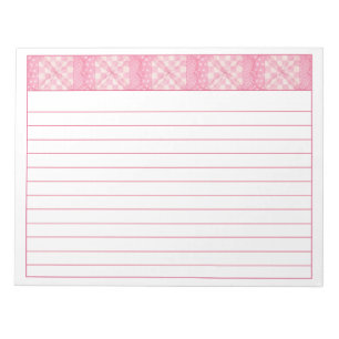 PINK HEART QUILT 11x8.5 Notepad + Lines