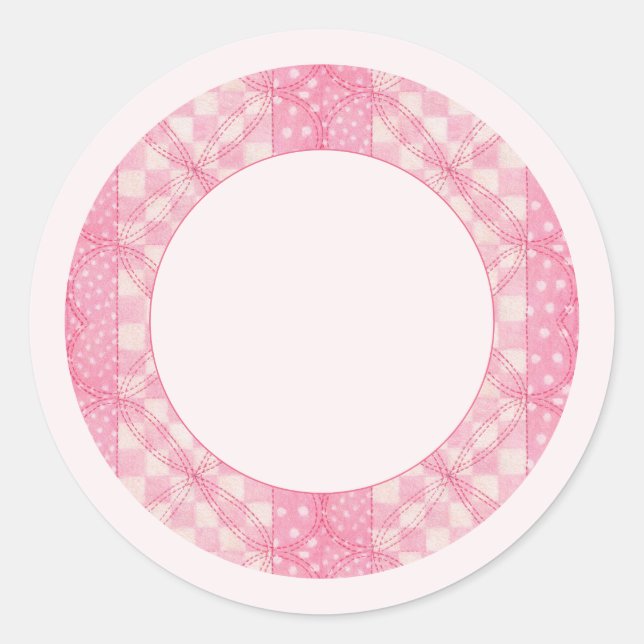 PINK HEART QUILT 1.5" Round Matte Stickers / Pink (Front)