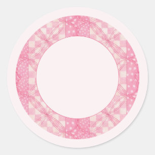 PINK HEART QUILT 1.5" Round Matte Stickers / Pink