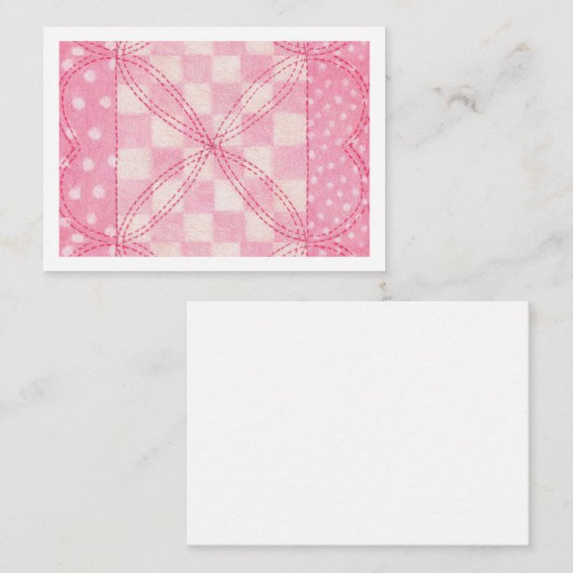 PINK HEART QUILT 3.5x2.5 Flat Card / Horizontal (Front/Back)